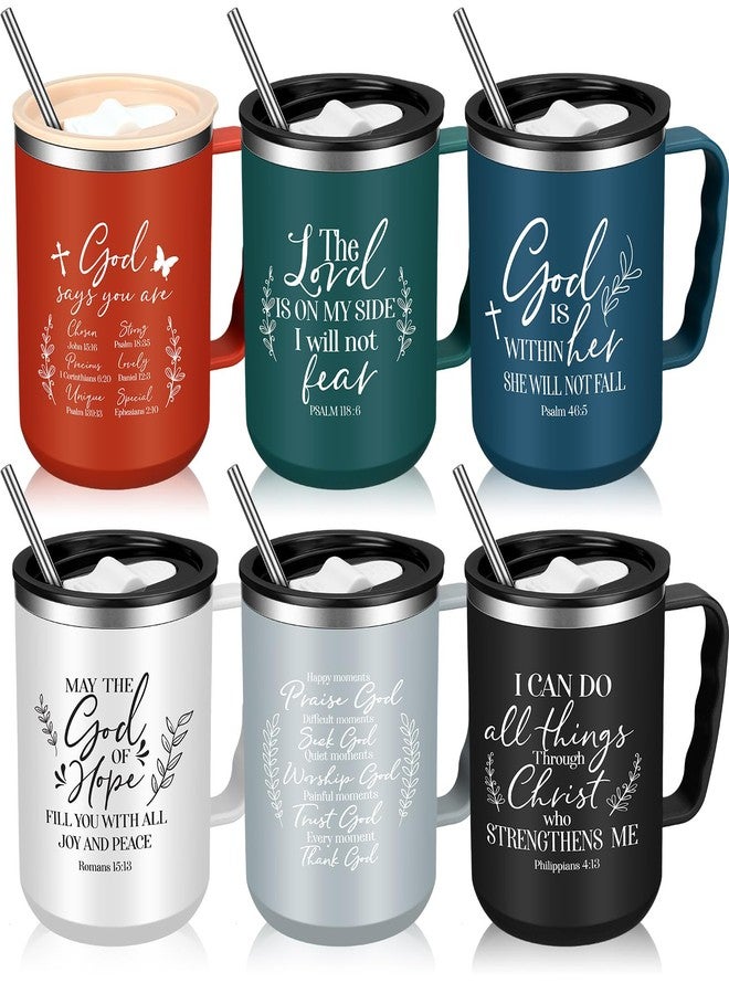 Nitial 6 Pcs 17 oz Christian Coffee Mugs with Lid and Straw Religious Bible Verse Christian Gifts Insulated Inspirational Bible Affirmations Tumbler for Friend Men Women Favor (Multicolor) - Image 1